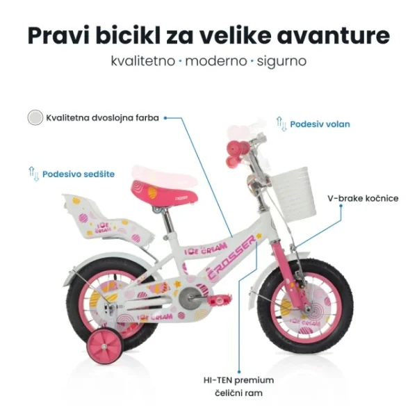 BICIKL 12" ICE-CREAM BELO ROZE SM-12102 - Image 3
